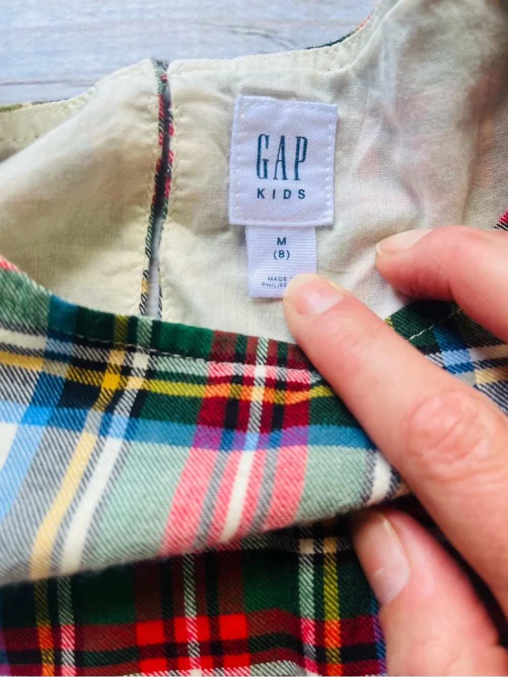 GAP Girls Plaid Tiered Long-Sleeve Dress - Cream, Red & Green